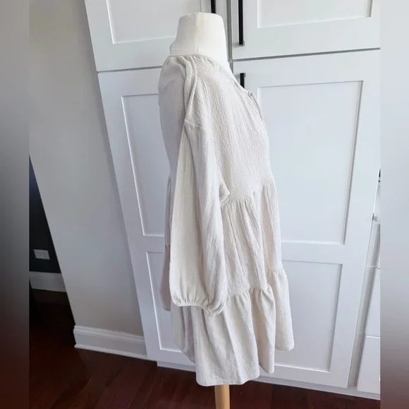 Pull & Bear Boho Tie-Neck Tiered Midi Dress in Soft Ivory Small - Picture 4 of 8